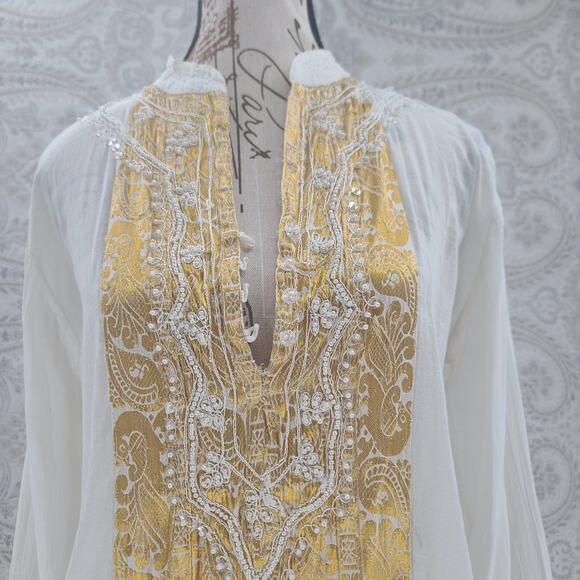 Manima Styled in Italy Gold & Embroidered Ethnic Tunic Kurta Beautiful detailing - Picture 4 of 10